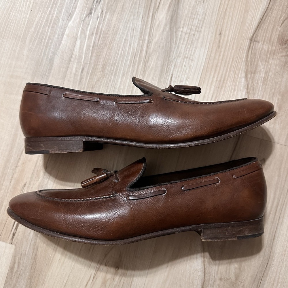M Gemi Fiocco Tassel Loafers US Size 11 Made In Italy 44 Brown Leather Fast Ship